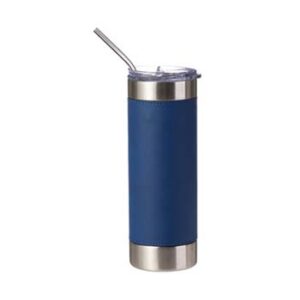 Vaso acero inoxidable con funda PU azul y pajilla de 20oz/600ml (Grabado Láser)
