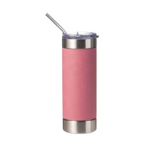 Vaso acero inoxidable con funda PU rosada y pajilla de 20oz/600ml (Grabado Láser)