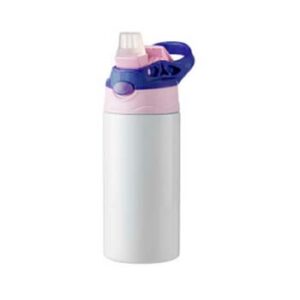 Botella Blanca de acero inoxidable 360ml con pajilla y tapa de color Térmica Rosa-Azul