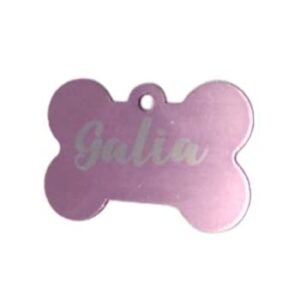 Placa de aluminio rosada con forma de hueso (Grabado Láser)
