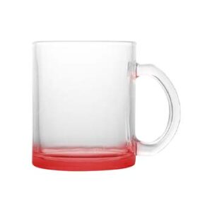 Taza de vidrio 11oz transparente con fondo rojo