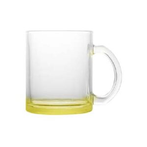 Taza de vidrio 11oz transparente con fondo amarillo limón