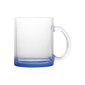 Taza de vidrio 11oz transparente con fondo azul