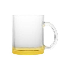 Taza de vidrio 11oz transparente con fondo amarillo