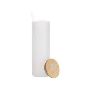 Vaso de vidrio glaseado 20oz con pajilla y tapa de bambú
