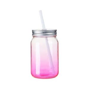 Mason transparente 15oz con degradado fucsia