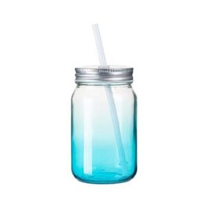 Mason transparente 15oz con degradado celeste
