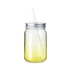 Mason transparente 15oz con degradado amarillo limón