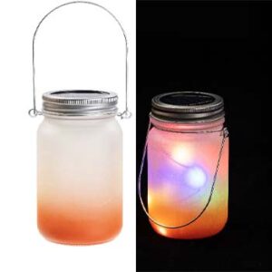 Lámpara masón glaseada naranja con tapa y cuerda