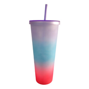 Vaso plástico acrílico Morado con degradado  celeste-fucsia 24oz