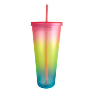 Vaso plástico acrílico Fucsia con degradado  verde-celeste 24oz