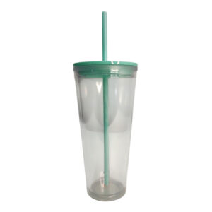 Vaso plástico transparente con tapa y pajilla menta 22oz evs