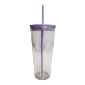 Vaso plástico transparente con tapa y pajilla púrpura 22oz evs