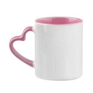 Taza de 11oz con fondo de color y agarradera de corazón rosado