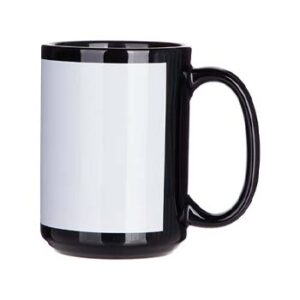 Taza Negra de 15oz con parche blanco.