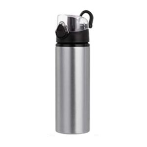 Botella plata 750ml botón press tapa negra