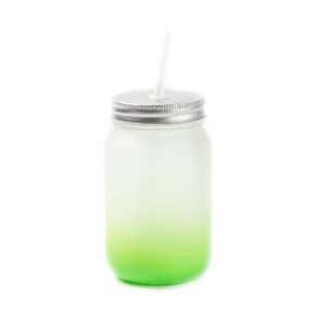 Masón jar glaseado con pajilla y degradado verde