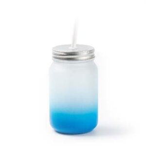 Masón jar glaseado con pajilla y degradado celeste