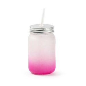 Masón jar glaseado con pajilla y degradado rosa