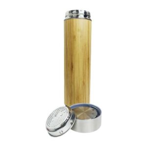Botella con cubierta de Bambu de Acero Inoxidable 500ml con sensor de temperatura (Grabado Láser)