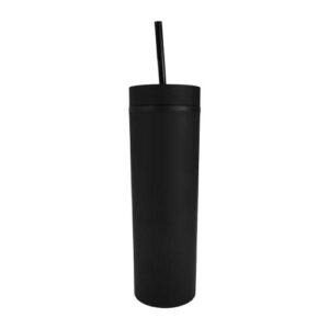 Vaso plástico negro con doble pared, tapa y pajilla
