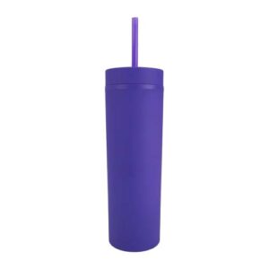 Vaso plástico púrpura evs con doble pared, tapa y pajilla