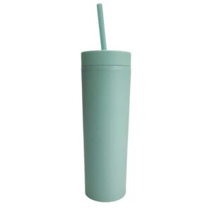 Vaso plástico verde menta con doble pared, tapa y pajilla