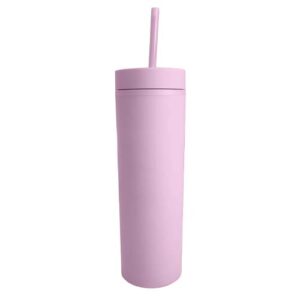 Vaso plástico rosa evs con doble pared, tapa y pajilla