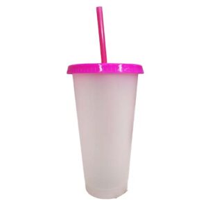 Vaso plástico Rosa Rojo evs con tapa y pajilla 24oz cambia de color