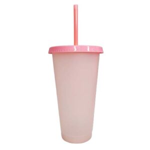 Vaso plástico Rosa evs con tapa y pajilla 24oz cambia de color