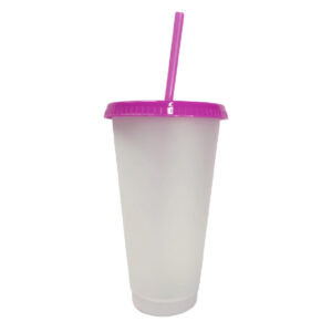 Vaso plástico Purpura evs con tapa y pajilla 24oz cambia de color