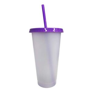 Vaso plástico Purpura con tapa y pajilla 24oz cambia de color