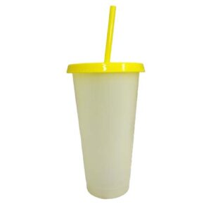 Vaso plástico Amarillo con tapa y pajilla 24oz cambia de color