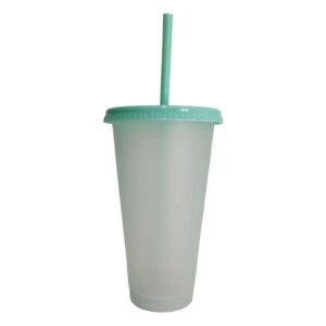 Vaso plástico Verde menta con tapa y pajilla 24oz cambia de color