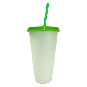 Vaso plástico Verde evs con tapa y pajilla 24oz cambia de color