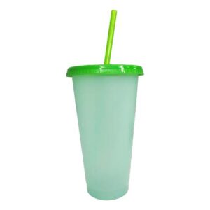 Vaso plástico Verde con tapa y pajilla 24oz cambia de color