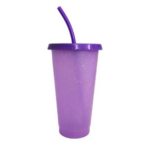 Vaso plástico purpurina Purpura con tapa y pajilla 24oz cambia de color
