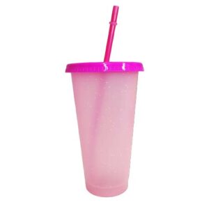 Vaso plástico purpurina Rosa Rojo con tapa y pajilla 24oz cambia de color