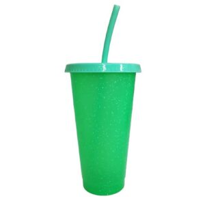 Vaso plástico purpurina Verde Menta con tapa y pajilla 24oz cambia de color