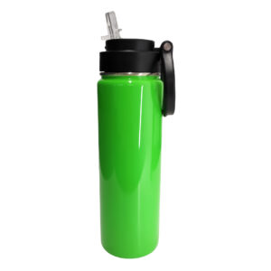 Botella 24oz térmica Verde neón con agarradera y pajilla Acero inoxidable 304