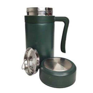 Termo de acero inoxidable Verde con agarradera 450ml (Grabado Láser)