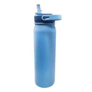 Botella 700ml térmica Celeste con pajilla Acero inoxidable 304 (Grabado Láser)