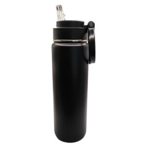 Botella 700ml térmica Negra con agarradera y pajilla Acero inoxidable 304 (Grabado Láser)