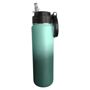 Botella 700ml térmica con degradado (Verde claro - Musgo) con agarradera y pajilla Acero inoxidable 304 (Grabado Láser)