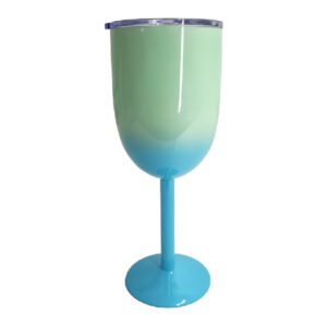 Copa de vino degradado verde - celeste 10oz con tapa deslizante Acero inoxidable 304 (Sublimación)