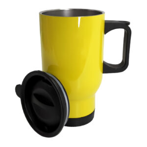 Jarra de viaje amarillo con agarradera y tapa 14oz Acero inoxidable 304 (Sublimación)