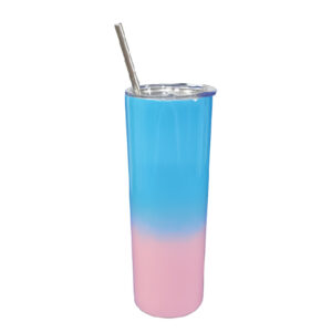 Vaso skinny celeste - rosa con tapa y pajilla 600ml Acero inoxidable 304 (Sublimación)