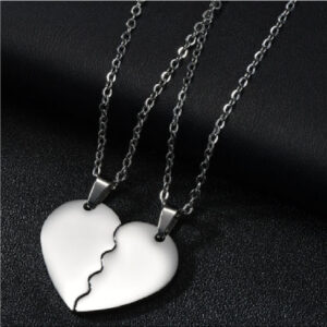 Collar plata doble corazón partido acero inoxidable