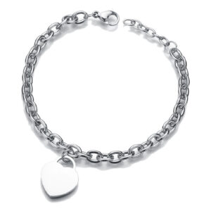 Pulsera con dije corazón plata de acero inoxidable