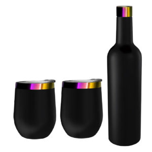 Set de 2 cocteleras 12oz y botella 25oz negra con fondo tornasol Acero inoxidable 304